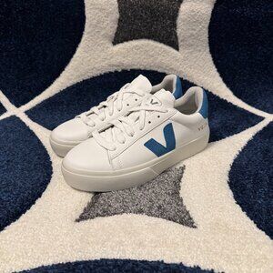 Veja Campo Chromefree Leather Blue Suede Womens Size 8